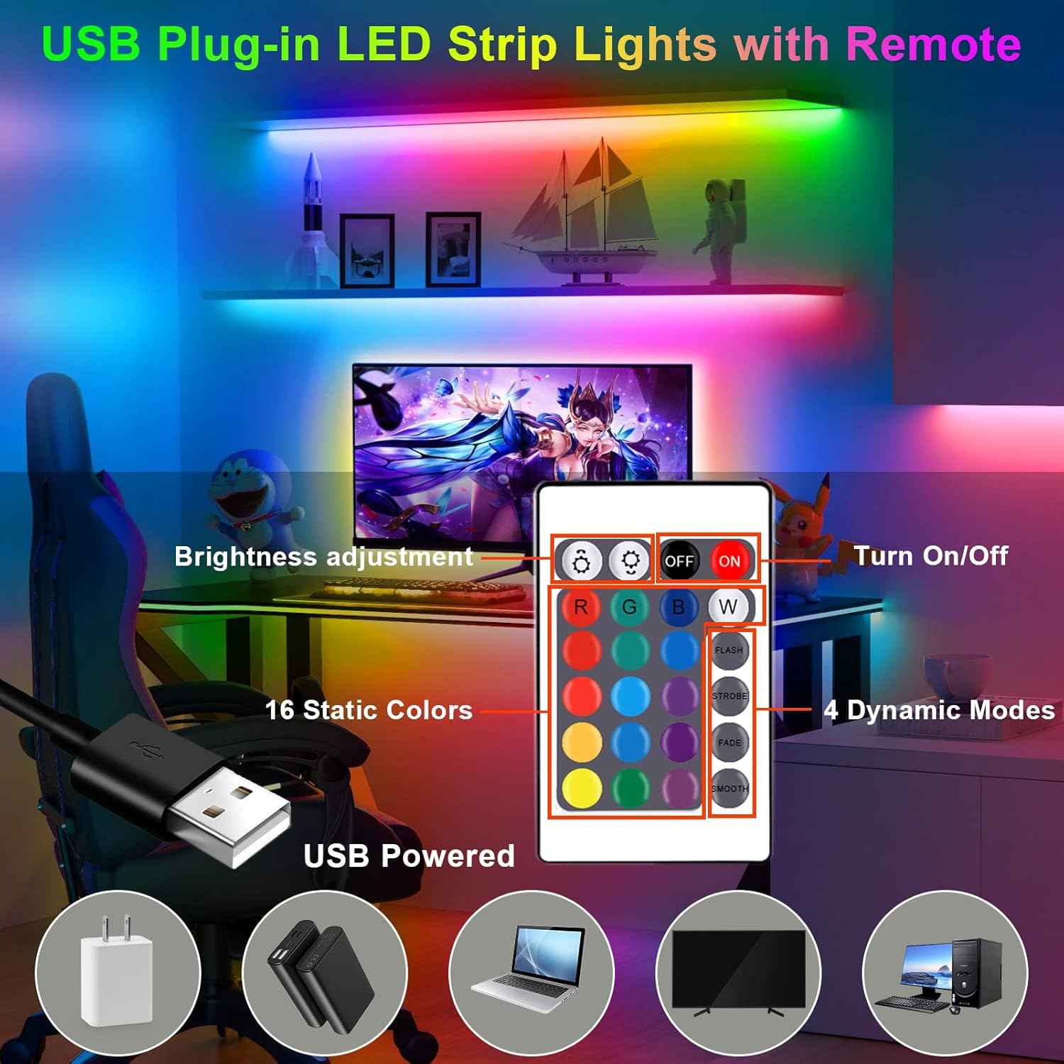 HOUHUI RGB LED Strip Lights for Living Room Aesthetic, USB TV Backlight for Cozy Home Ambiance