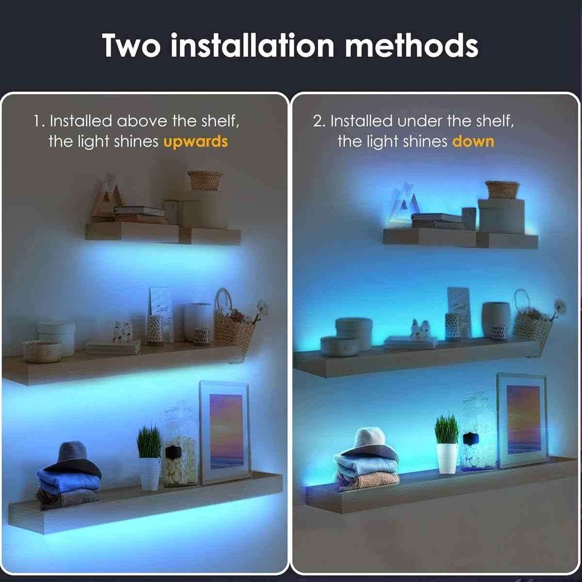 LuminGlow Wireless RGB Strip Lights – Mood Lighting for Bookshelves, Display Niches, and Home Aesthetic