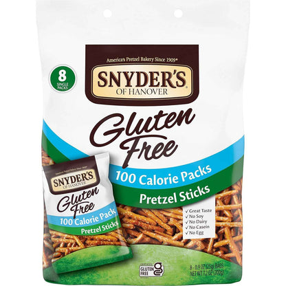 Snyder's of Hanover Gluten Free Pretzel Sticks – Office Desk Drawer Snack for Focused Workdays, 100 Calorie Packs, 24 Ct