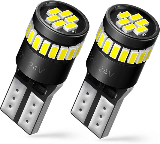 AUXITO T10 168 LED Bulbs for Safe CANbus-Ready Vehicle Conversion, 12V 2W Low-Heat White Bulbs for Interior and Exterior Socket Swap, Pack of 2