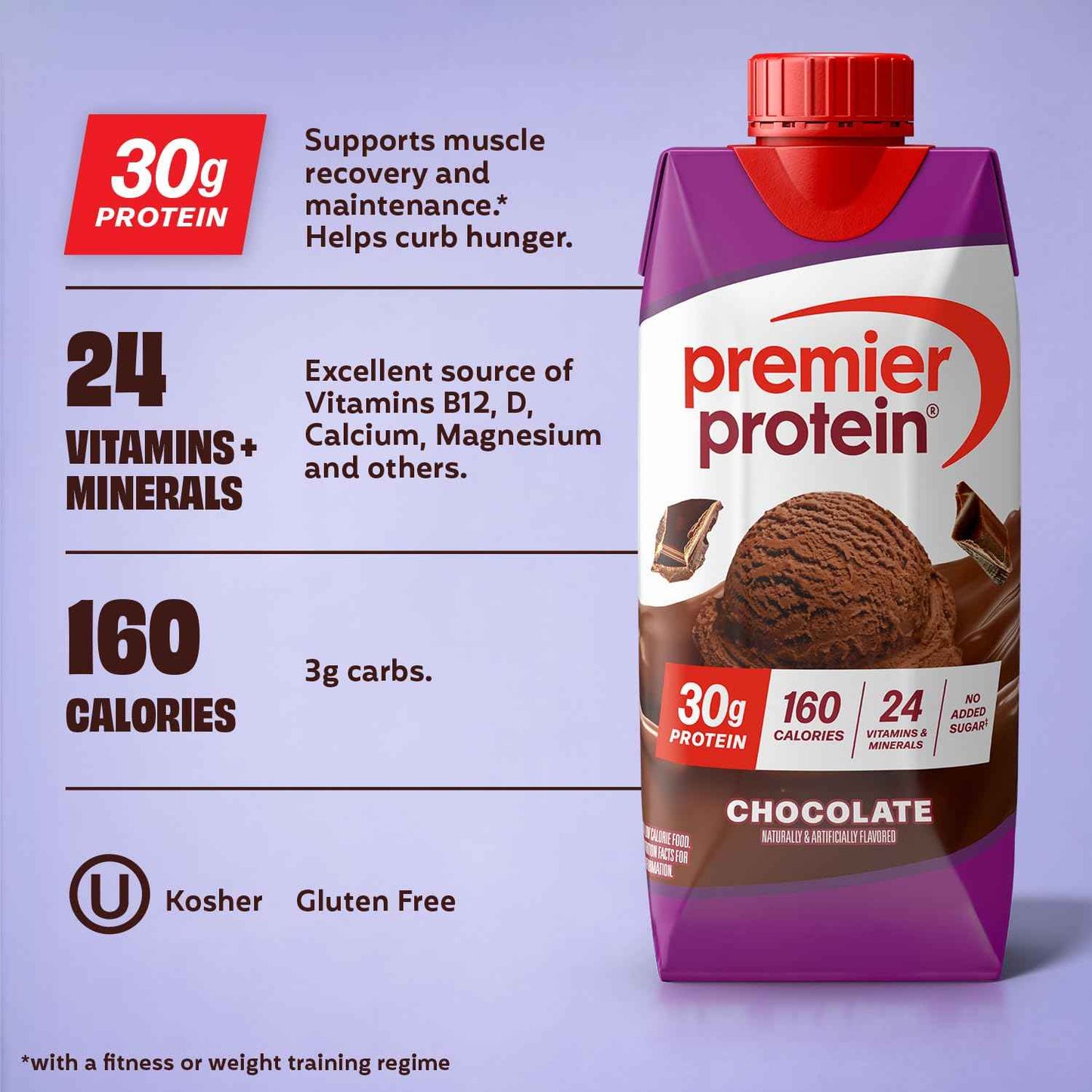 Premier Protein Shake, Chocolate, 30g Protein, 11 fl oz, 12 Pack | Post-Workout Recovery Ritual for Your Self-Care Routine