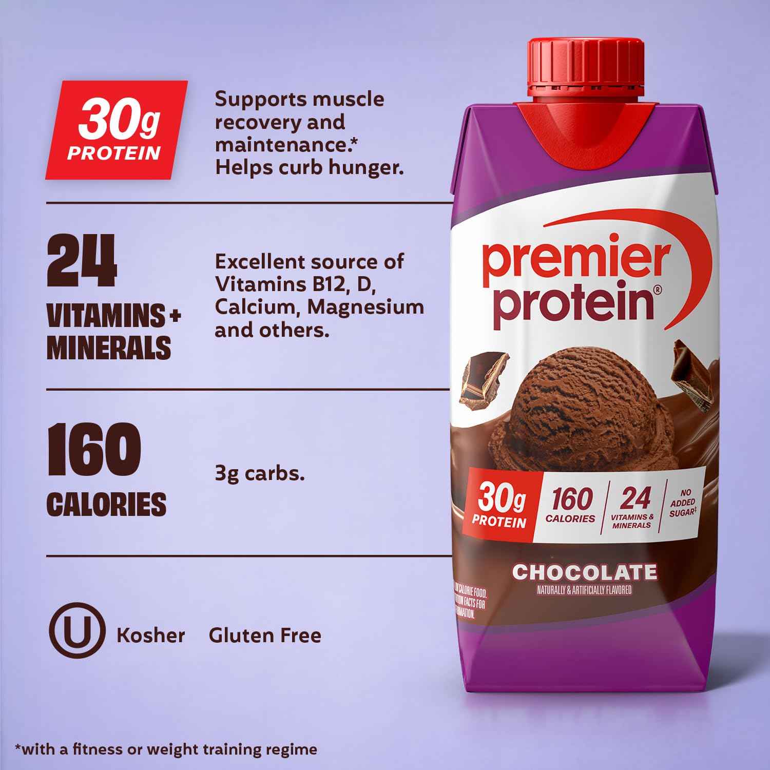 Premier Protein Shake, Chocolate, 30g Protein, 11 fl oz, 12 Pack | Post-Workout Recovery Ritual for Your Self-Care Routine