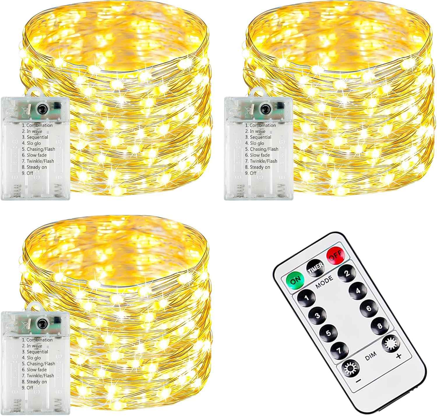 Avaspark Battery Fairy Lights 3-Pack – Cool-to-Touch Nursery and Kids Room Decor with Auto Timer for Worry-Free Nights