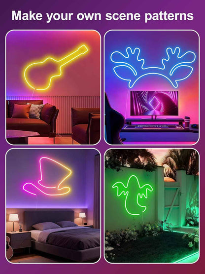 Neon Rope Lights 50ft 24V Low Voltage LED Strip – Child & Pet Safe Bedroom Lighting, Cool-to-Touch Silicone, App & Remote