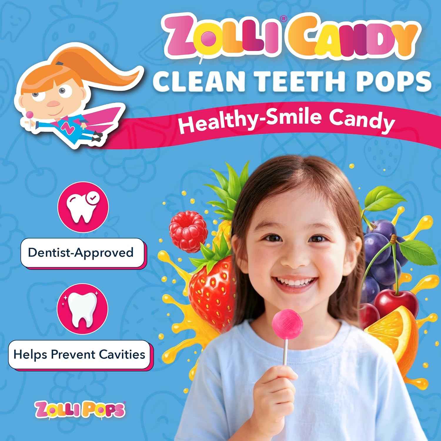 Zollipops Clean Teeth Lollipops – Healthy Candy for Toddler Road Trips and Potty Training Rewards, Dentist Approved Sugar Free 5.2oz