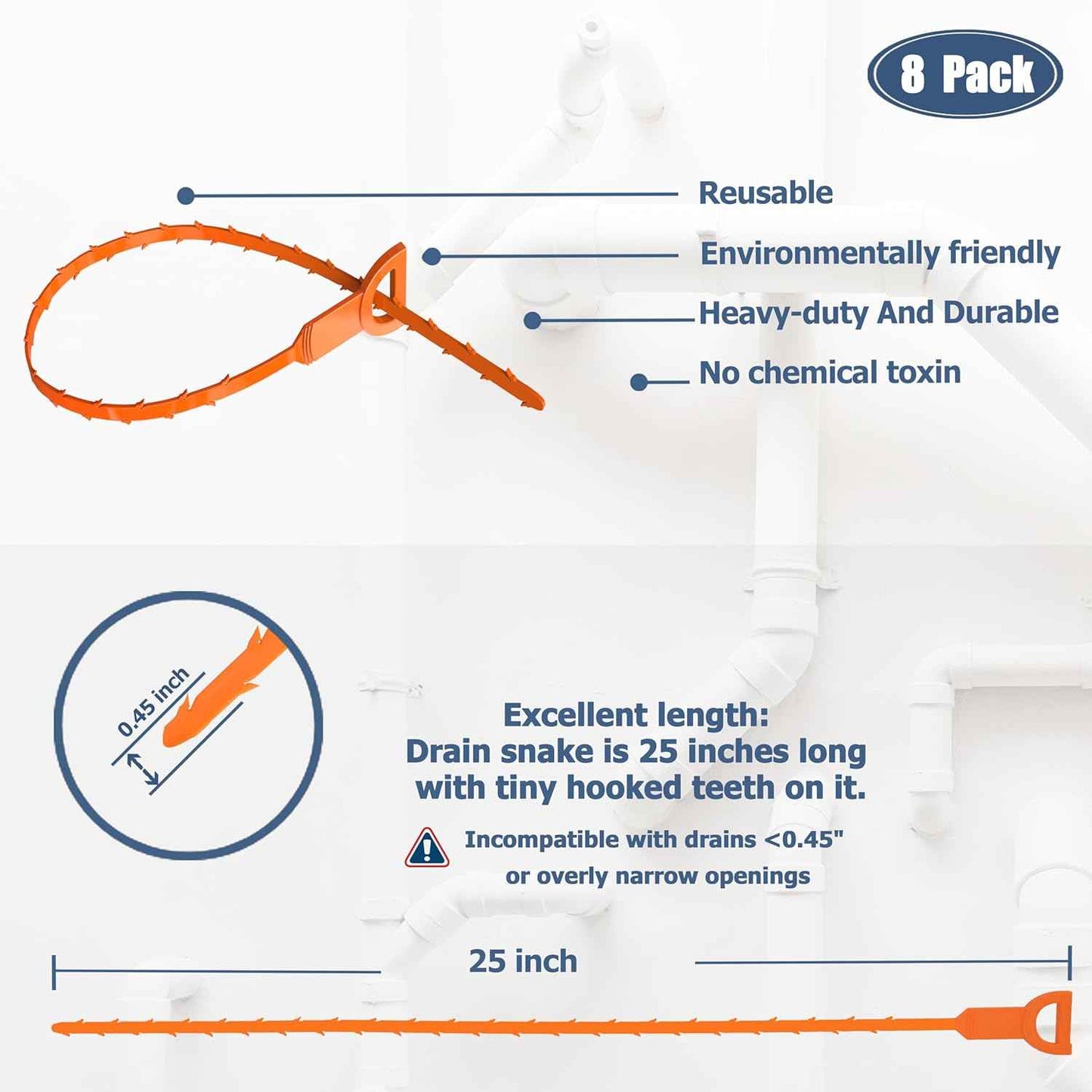 Drain Snake – 25 Inch Simple Drain Tool for Clutter Free Home Essentials