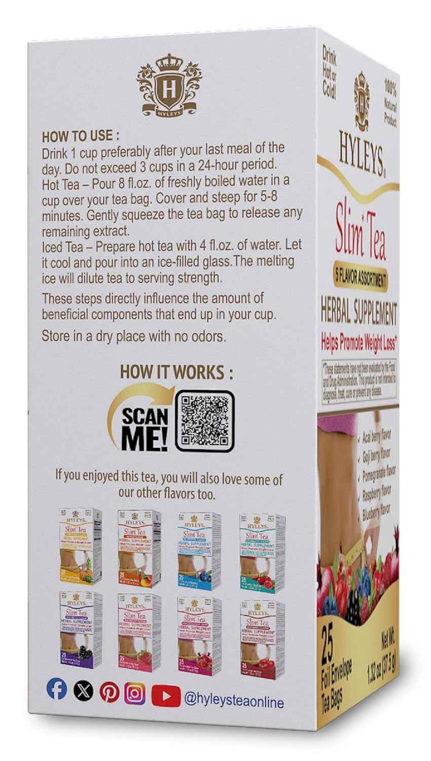 Hyleys Slim Tea 5 Flavor Assortment – Nightly Bedtime Detox Ritual for Women Pursuing Weight Loss and Body Shaping