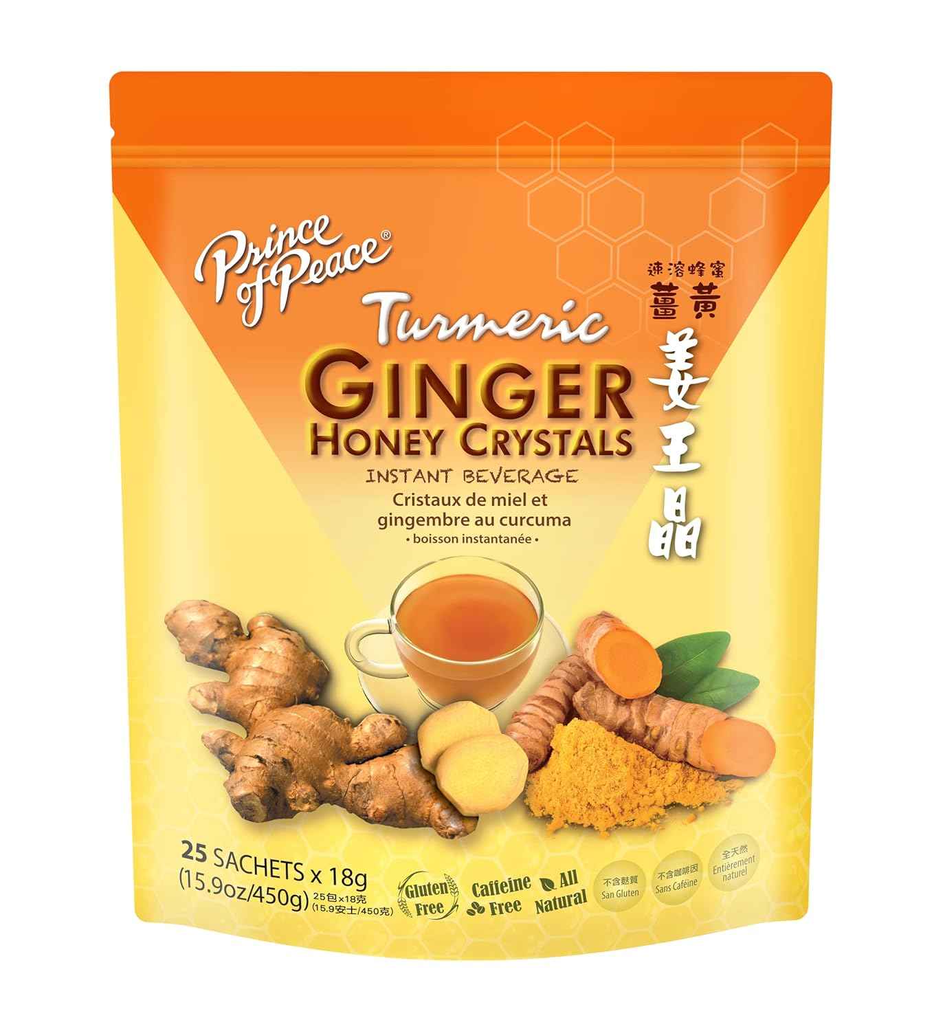 Prince of Peace Instant Ginger Honey Crystals with Turmeric – Quick Desk-Side Focus Brew for Busy Workdays