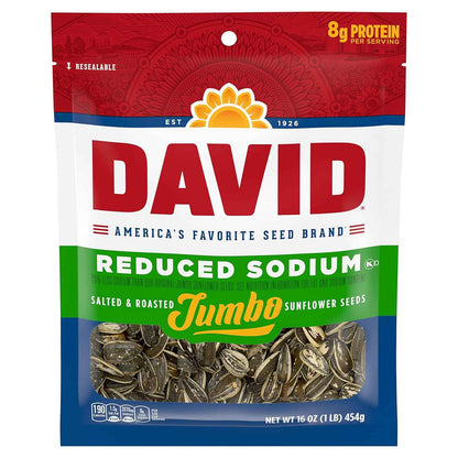 DAVID Roasted and Salted Low Sodium Seeds – Office Desk Snack for Blood Pressure Management, 16oz