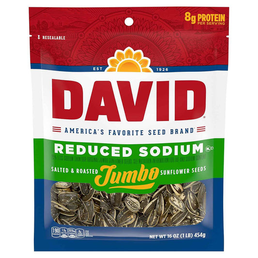 DAVID Roasted and Salted Low Sodium Seeds – Office Desk Snack for Blood Pressure Management, 16oz