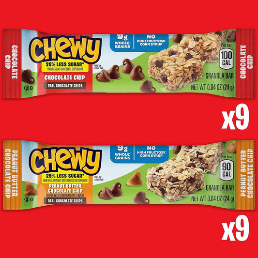 Quaker Chewy Granola Bars 25% Less Sugar – Portable Snack for Road Trips, Hiking, and Camping, 18 Pack