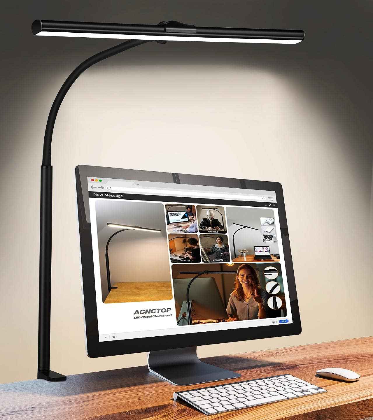 ACNCTOP Architect Task Lamp for Remote Work - 17-Inch Wide LED Bar with 360° Gooseneck for Monitor Desk and Workbench Setup