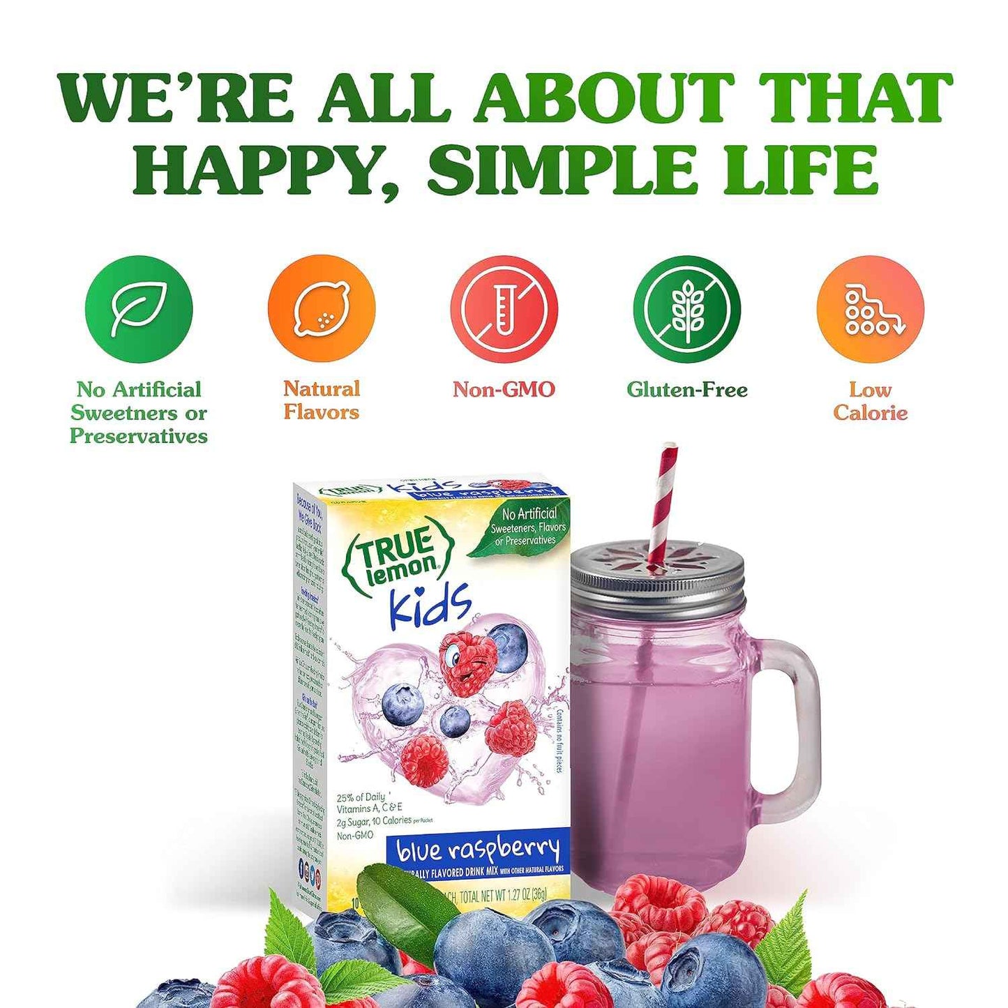 True Lemon Kids Blue Raspberry Powdered Drink Mix – Lunchbox and Playdate Hydration for Picky Child Drinkers