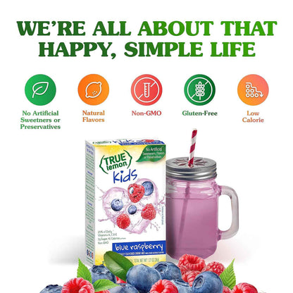 True Lemon Kids Blue Raspberry Powdered Drink Mix – Lunchbox and Playdate Hydration for Picky Child Drinkers