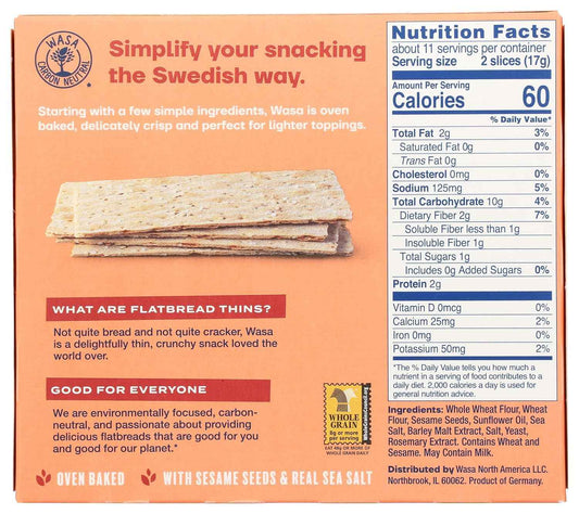 Wasa Rosemary and Sea Salt Crispbread Thins – 25% Daily Whole Grains Per Serving for Health-Conscious Snack Rituals
