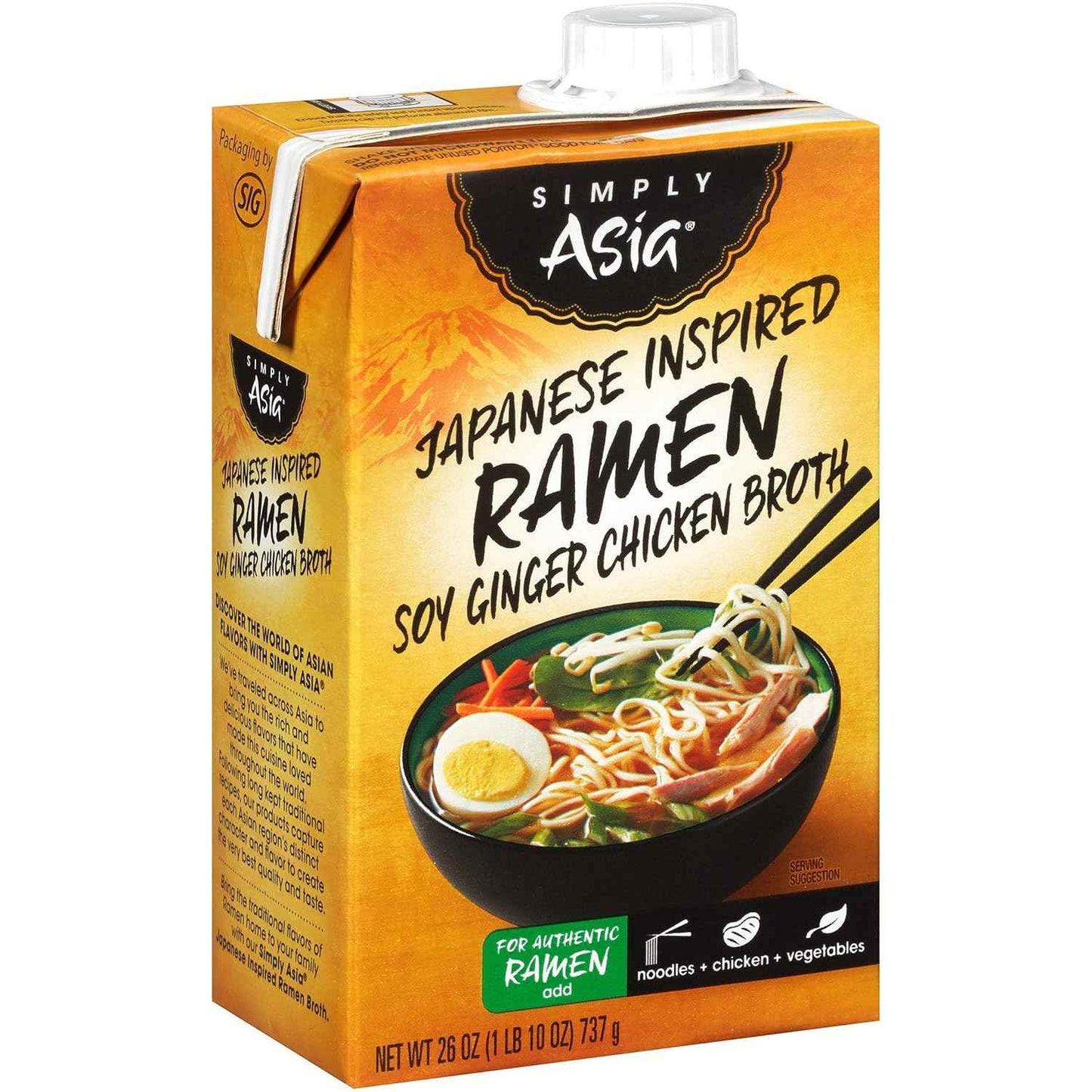 Simply Asia Japanese Inspired Ramen Soy Ginger Chicken Broth, 26 fl oz – Mild Gluten-Free Broth for Kid-Friendly Noodle Bowls