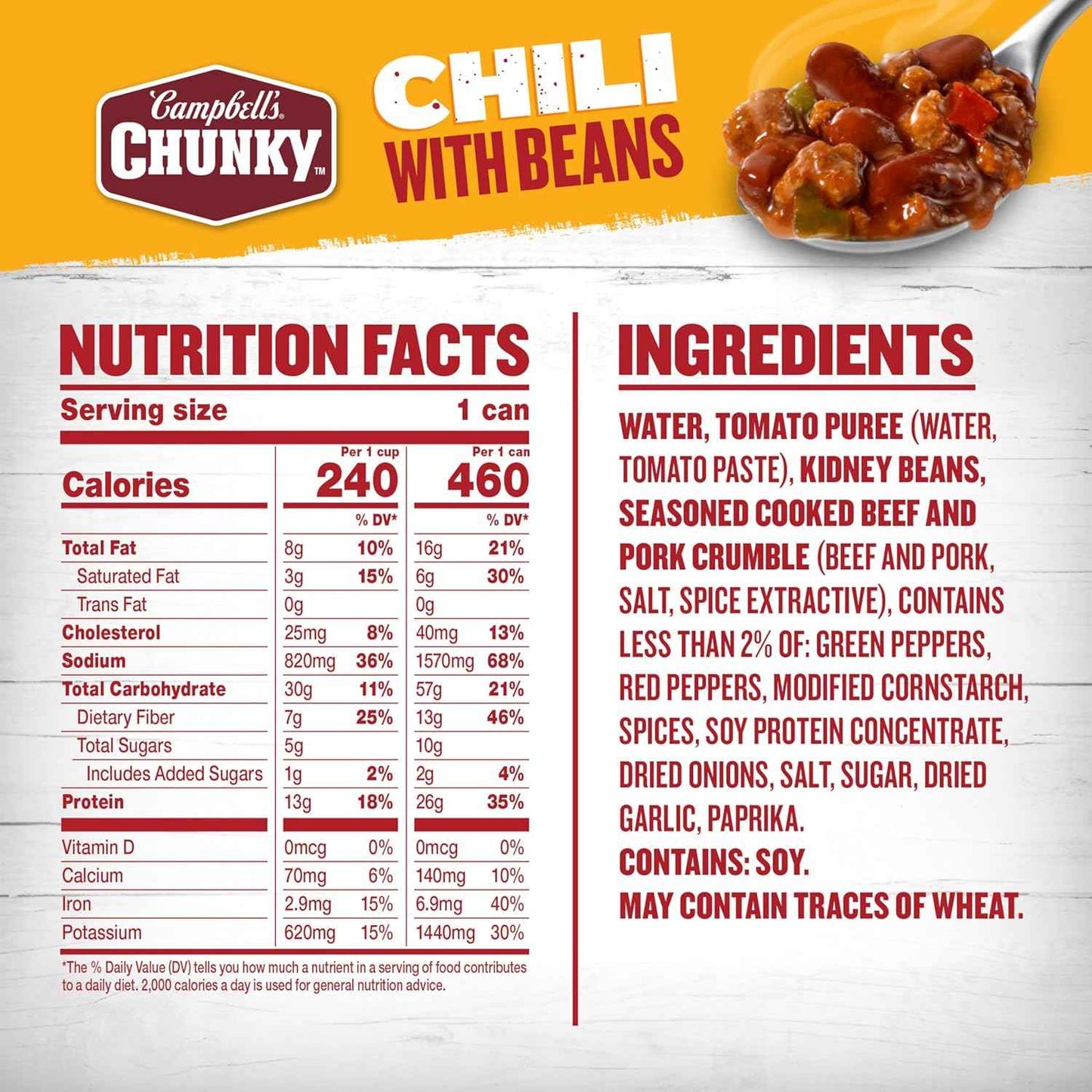Campbell's Chunky Chili With Beans – Kid-Friendly Mild Chili Over Rice or Mac and Cheese, 16.5 oz Can