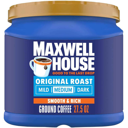 Maxwell House 27.5oz Ground Coffee Medium Original Roast – Single Bulk Canister for a Clean Uncluttered Pantry Shelf