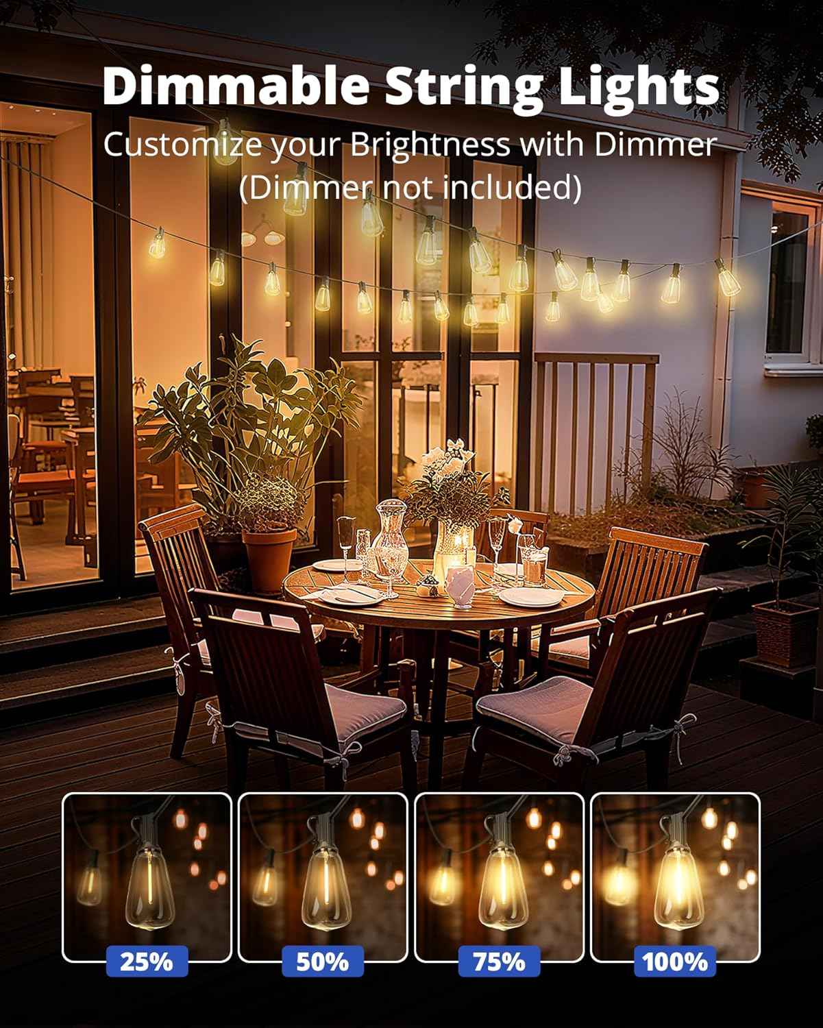 VIPAR Shatterproof String Lights – Cool-Touch ST38 LED Bulbs Safe for Kids, Pets, and Family Backyards