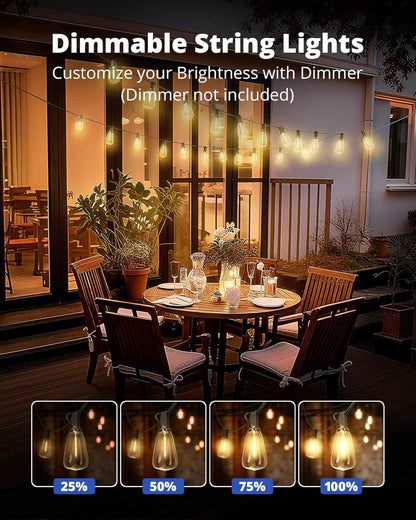 VIPAR Shatterproof String Lights – Cool-Touch ST38 LED Bulbs Safe for Kids, Pets, and Family Backyards