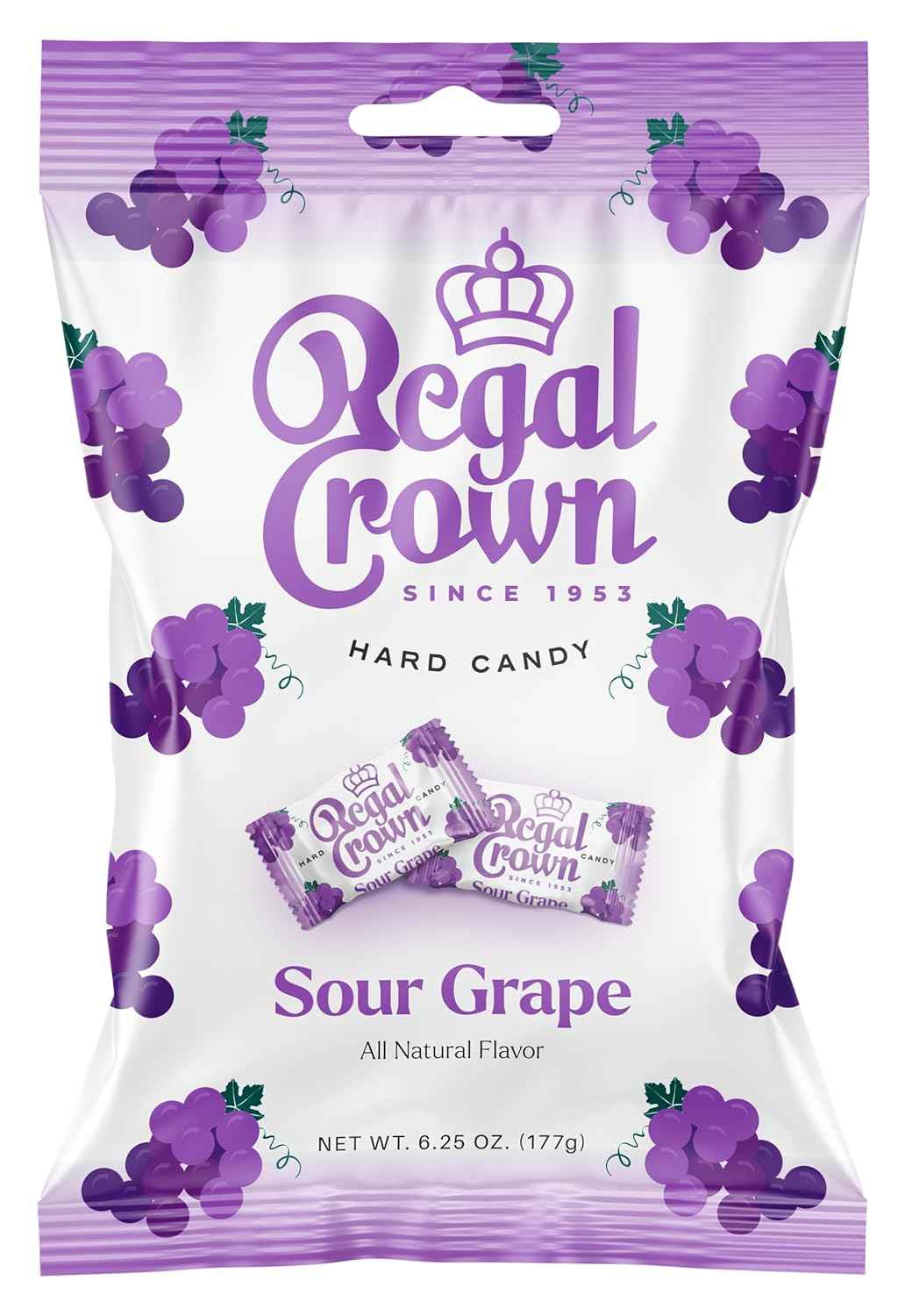 Regal Crown Sour Grape Hard Candy | Clutter-Free Candy Dish Staple for the Home | One Simple Peg Bag, 28 Wrapped Pieces