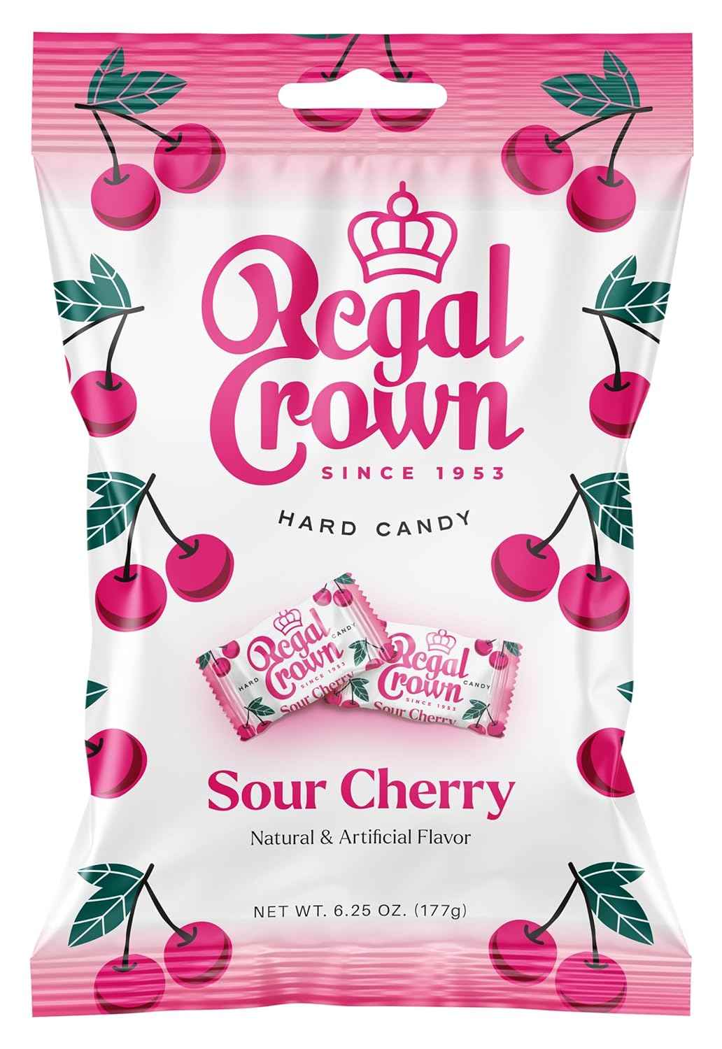 Regal Crown Sour Cherry Candy – Low-Calorie Mindful Snack, 15 Calorie Tart Cherry Treat for Self-Care Moments in Peg Bag