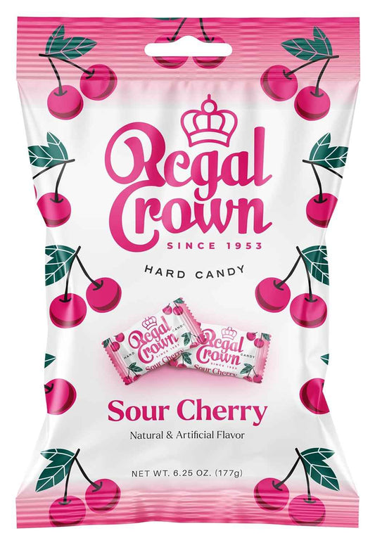 Regal Crown Sour Cherry Candy – Low-Calorie Mindful Snack, 15 Calorie Tart Cherry Treat for Self-Care Moments in Peg Bag