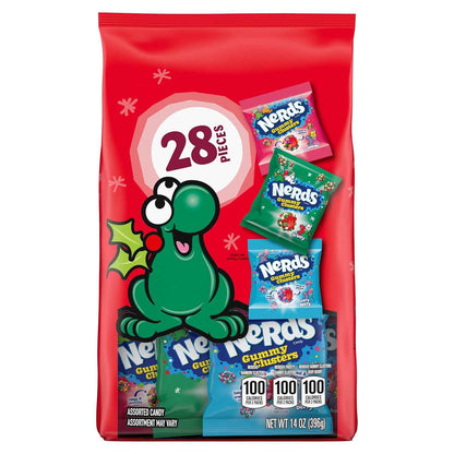 NERDS Gummy Clusters Holiday Assorted Pack – Kid-Friendly Christmas Candy with Crunchy Shell and Gummy Center for Holiday Stockings