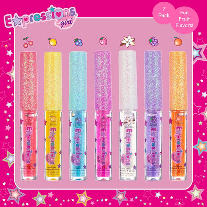 Expressions_7pc_Fruity_Flavored_Lip_Gloss_Set_-_Lip_Gloss_in_Assorted_Fruity_Flavors,_Non_Toxic_Makeup_for_Kids_&_Teens_Lipstick_Glossy_Cosmetic_Lip_Care