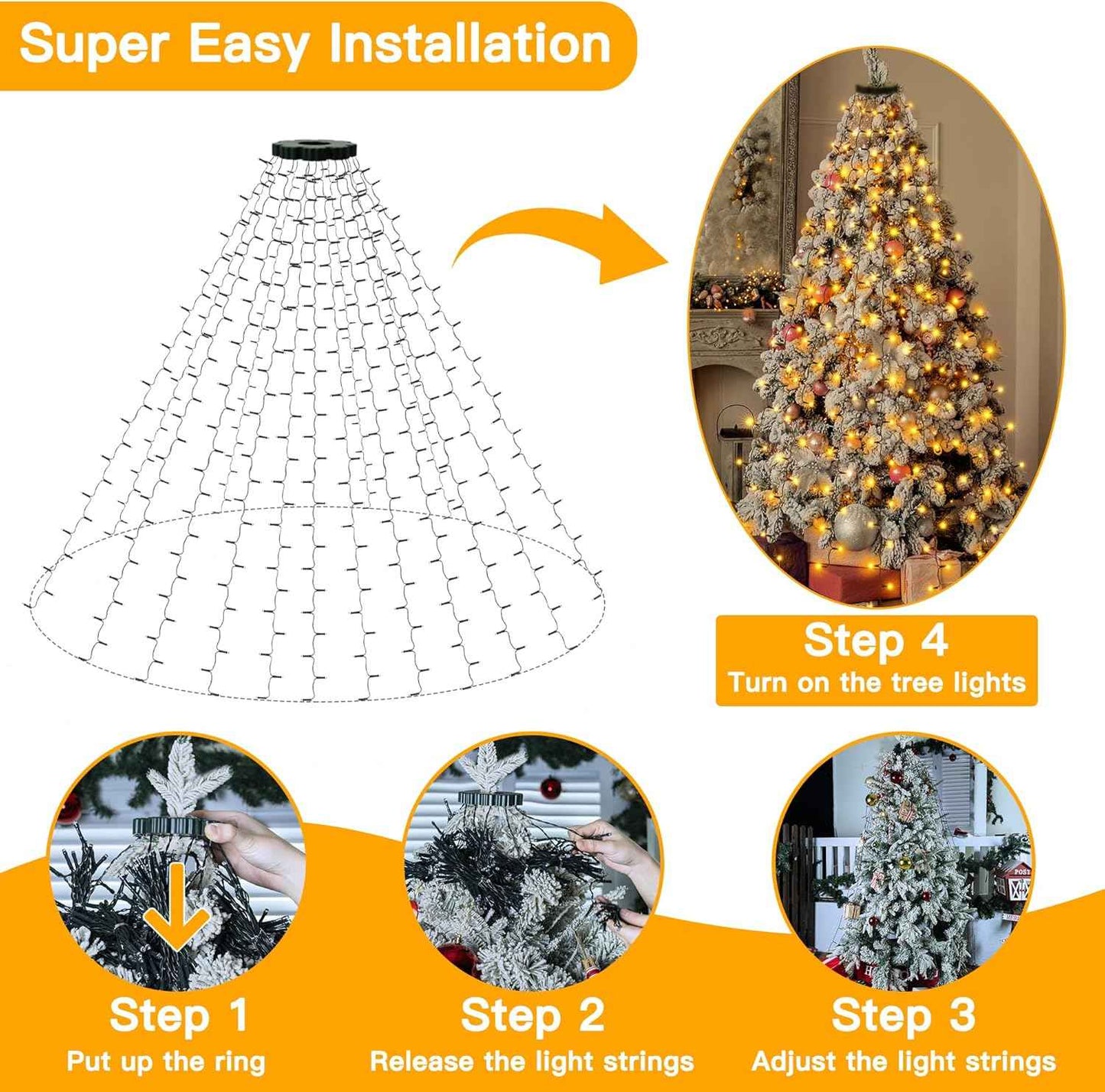 Ollny Christmas Tree Lights – Child and Pet Safe with 29V Low Voltage Cool-Touch PVC Wiring