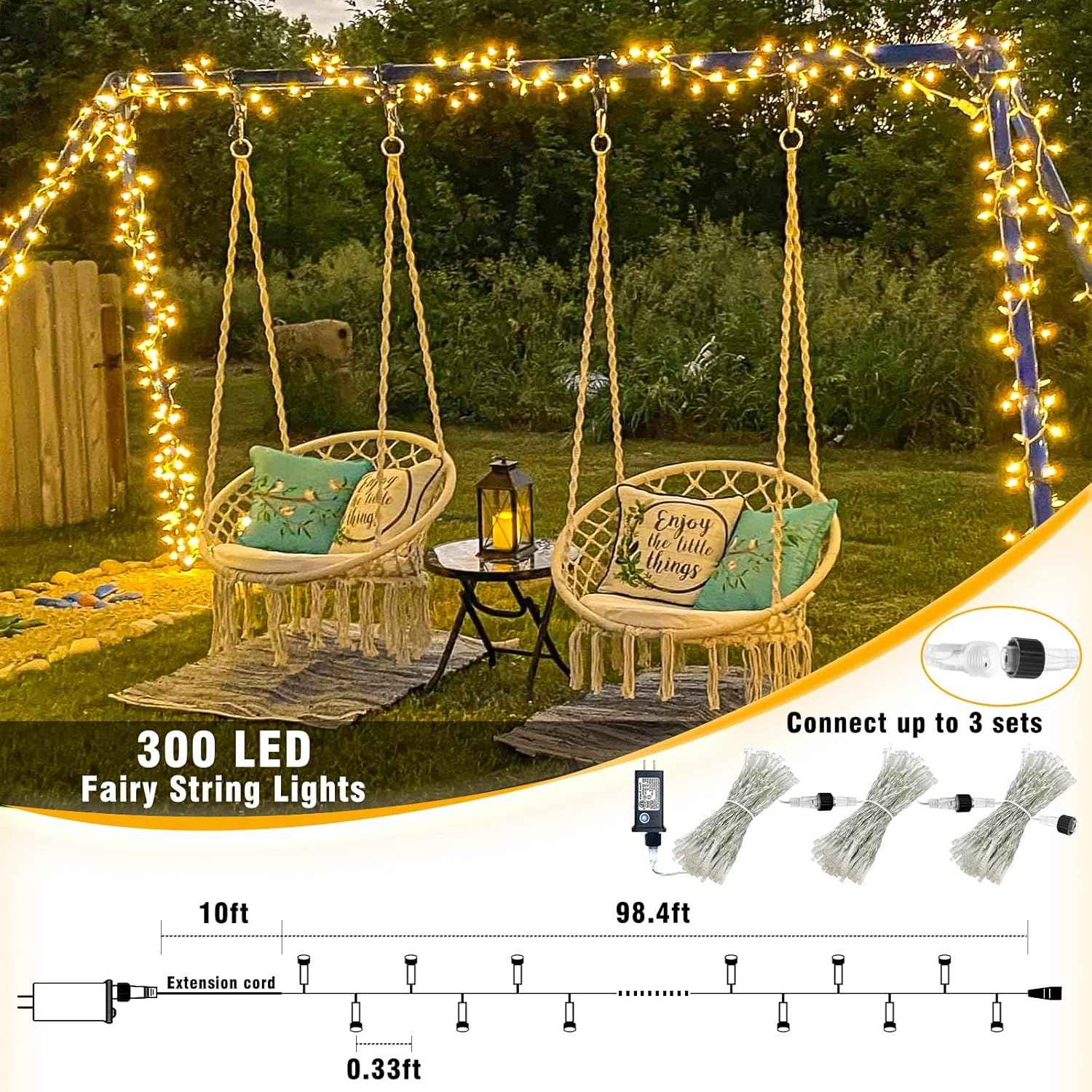 Xmars Warm White Fairy String Lights – 100ft Connectable Living Room Aesthetic, 8 Mode Dimmable Twinkle for Home Accent