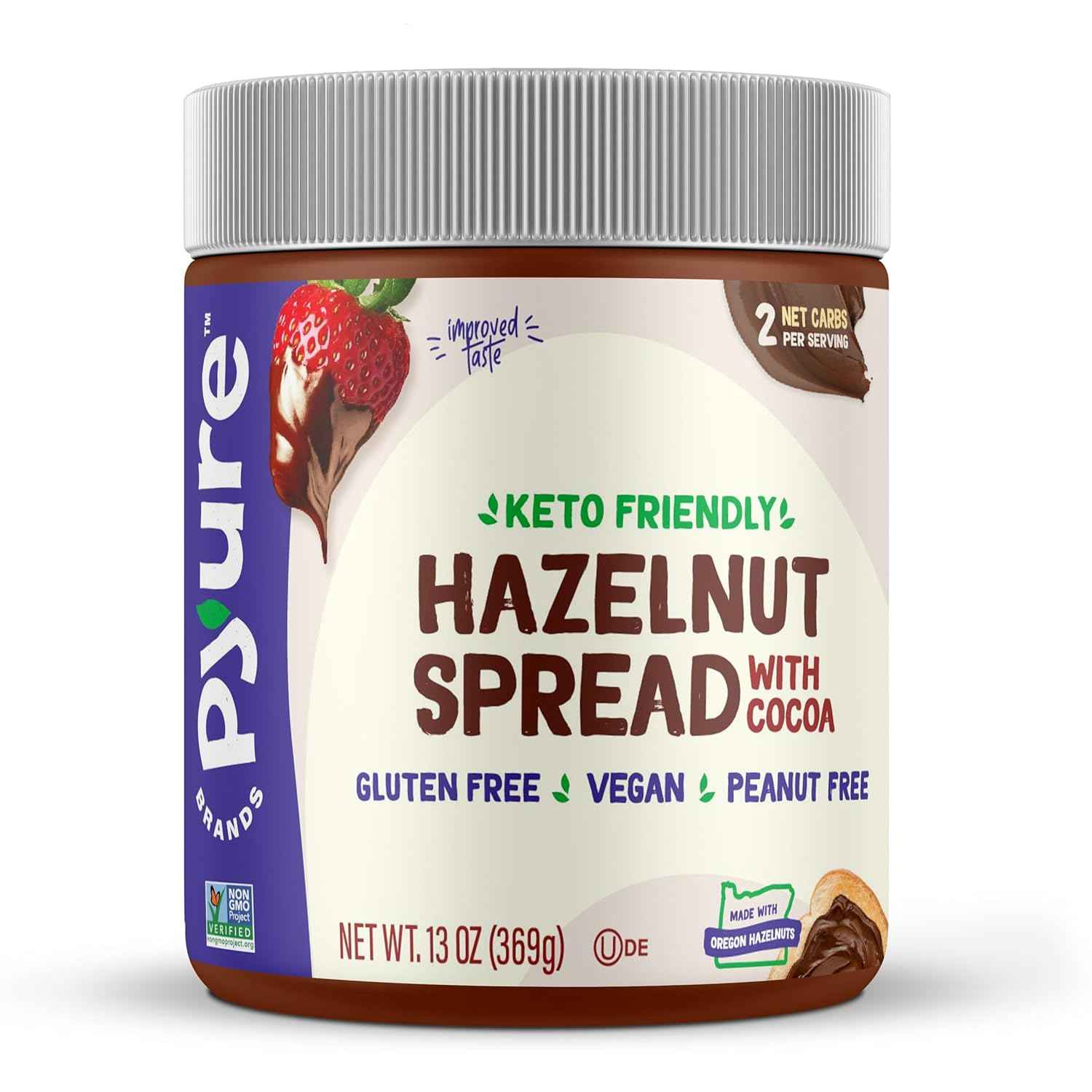 Pyure Vegan Hazelnut Spread | 2g Net Carb Self-Care Treat for Diabetic & Paleo Pantries