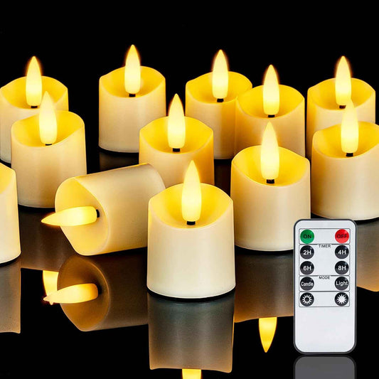 Homemory Realistic Flicker LED Votives 12-Pack – Battery Candles for Mantel Centerpiece, Dining Table and Cozy Living Room Ambiance