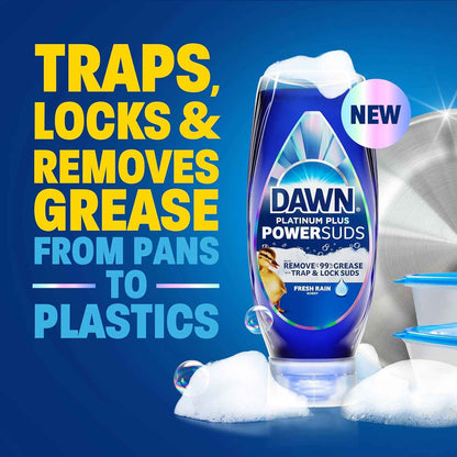 Dawn Platinum Plus PowerSuds Liquid Dish Soap 17.4 oz EZ-Squeeze Bottle for Efficient After-Dinner Sink Cleanup in the Home Office-Adjacent Kitchen