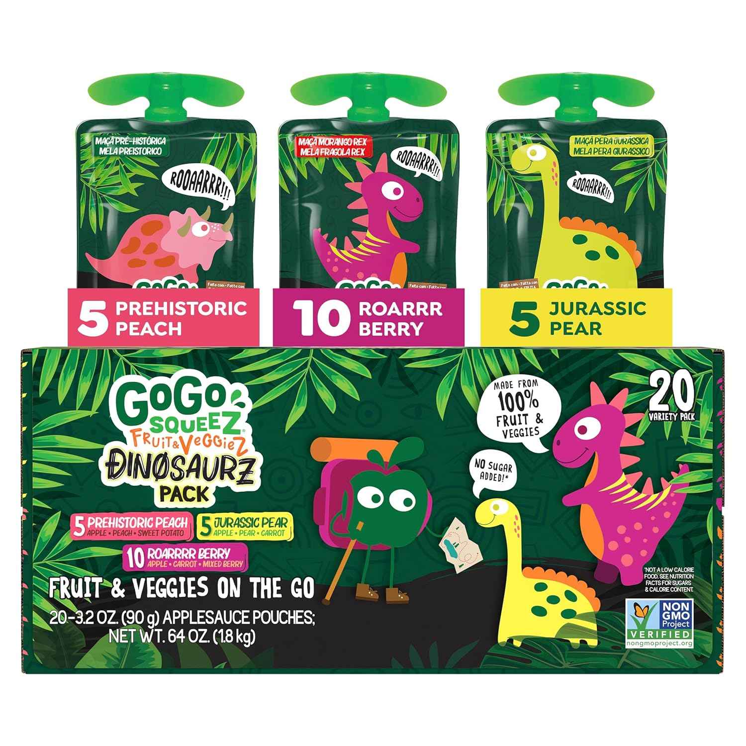 GoGo squeeZ Fruit & veggieZ Variety Pack – Toddler Snack for Lunch Box and Daycare, Unsweetened Squeezable Pouches