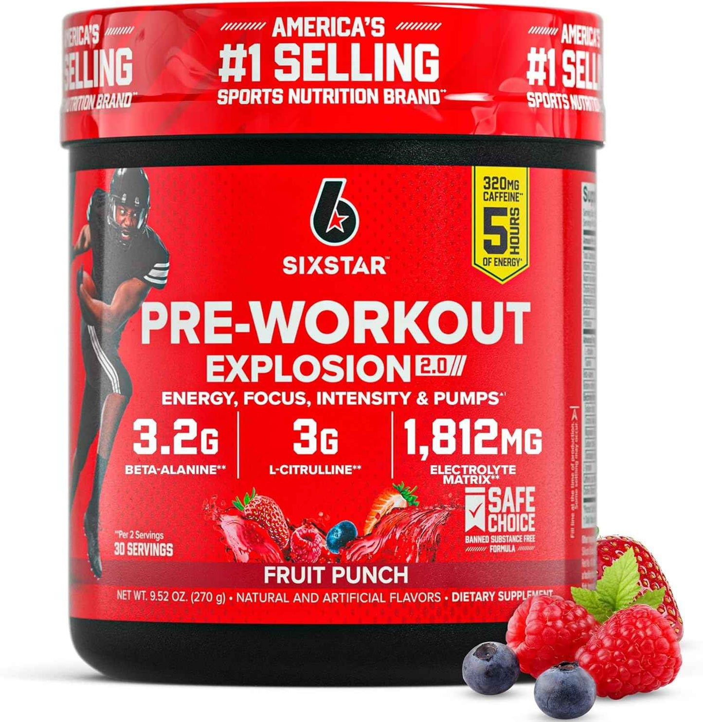 Six Star Pre-Workout Explosion 2.0 - Focus-Boosting Pre-Workout Powder for Busy Professionals & Students, Fruit Punch, 30 Servings