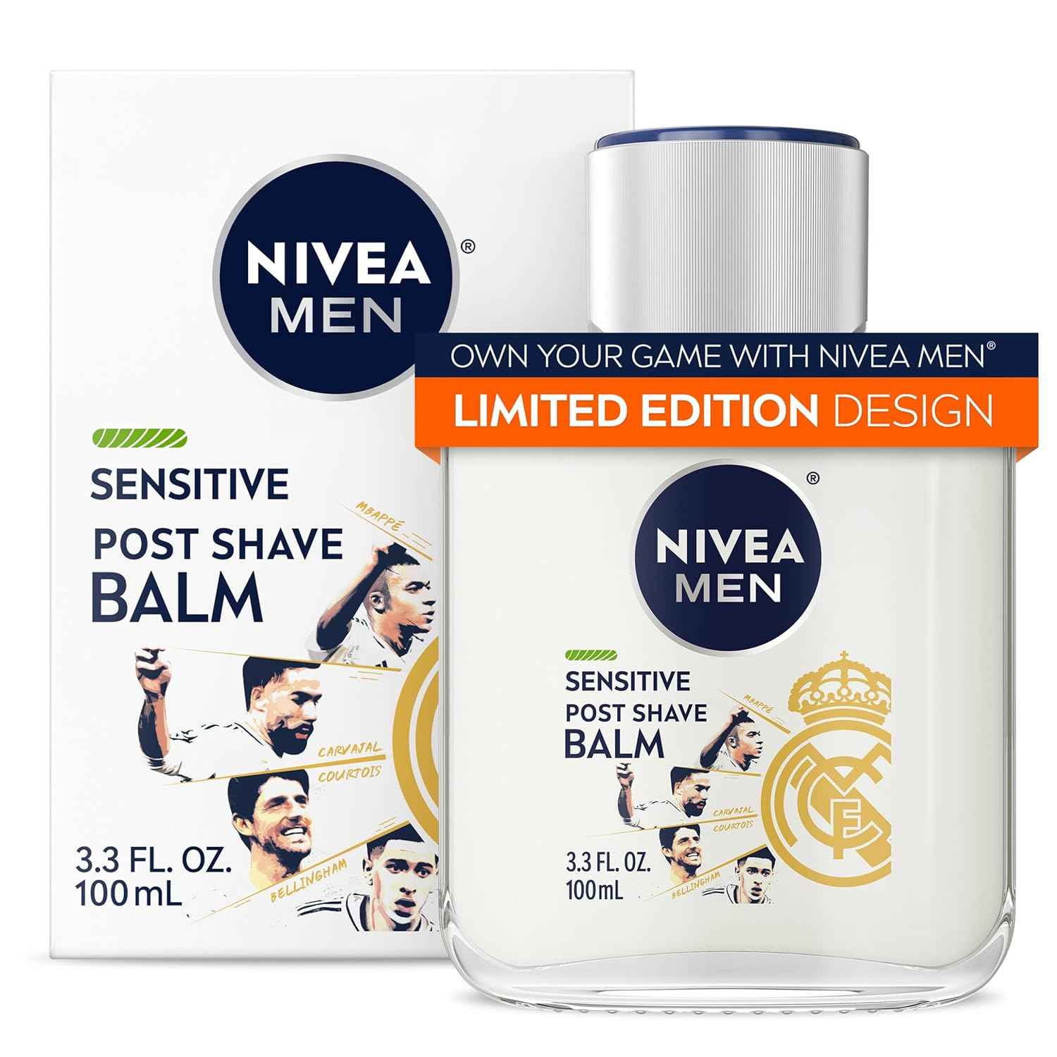 NIVEA MEN Real Madrid Post Shave Balm – Licensed Soccer Fan Gift for Men, Alcohol Free Daily Aftershave 3.3 Fl Oz