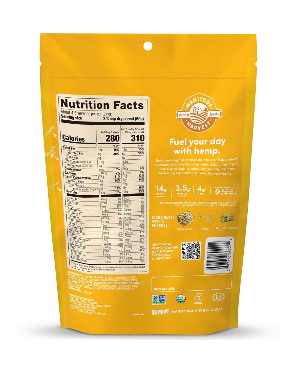 Manitoba Harvest Hemp Yeah Granola – Kid-Safe Organic Lunchbox Snack with No High-Fructose Sweeteners