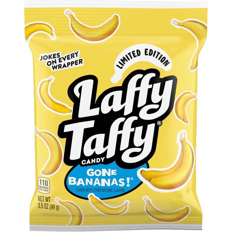 3.5 oz bag of banana-flavored chewy taffy mini bars