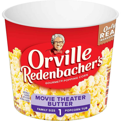 Orville Redenbacher's Movie Theater Butter Microwave Popcorn + Tub – Cozy Housewarming Gift for Movie Lovers