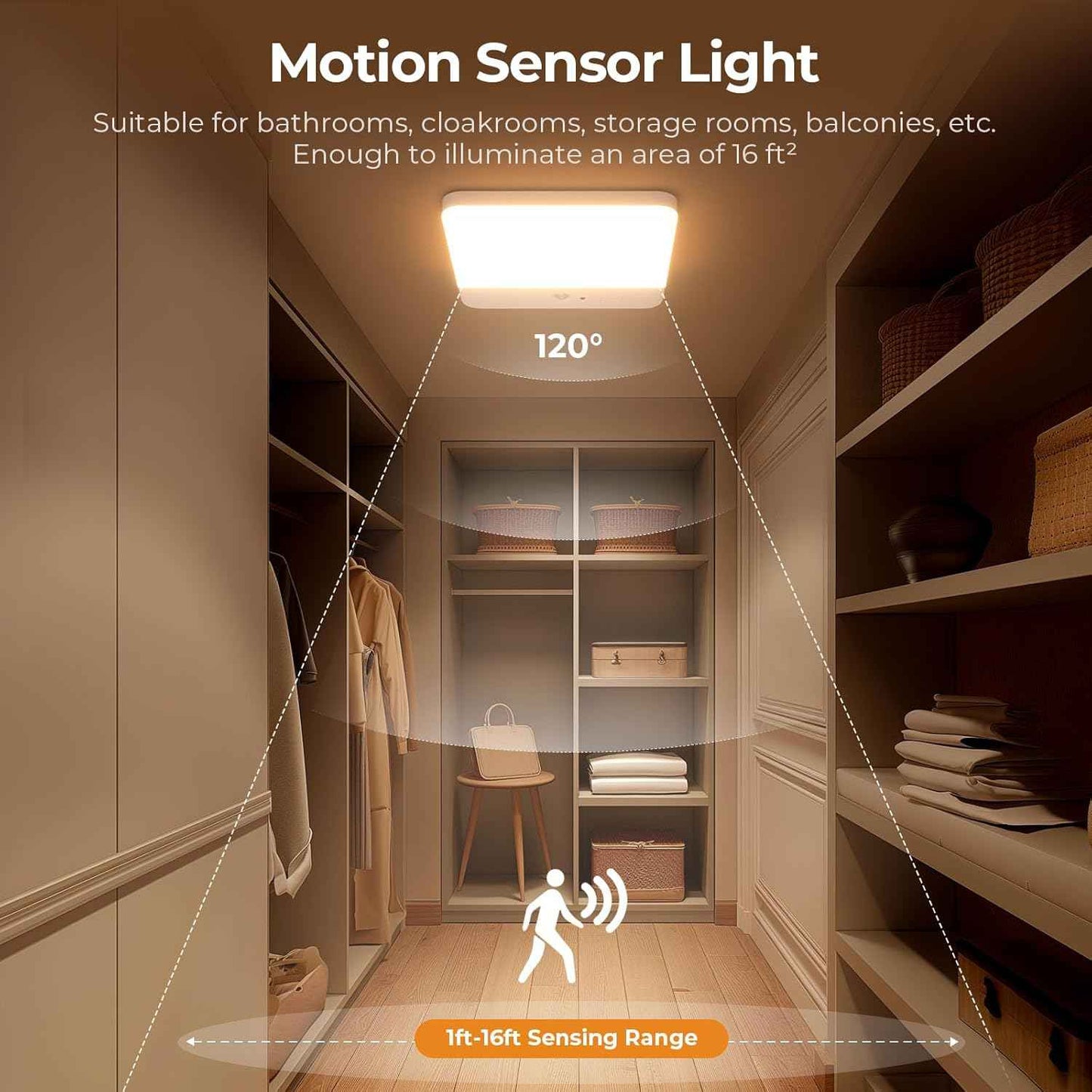FULEN Motion Sensor Ceiling Light – Cordless Rechargeable Safety Light for Staircases and Hallways, 120° Detection