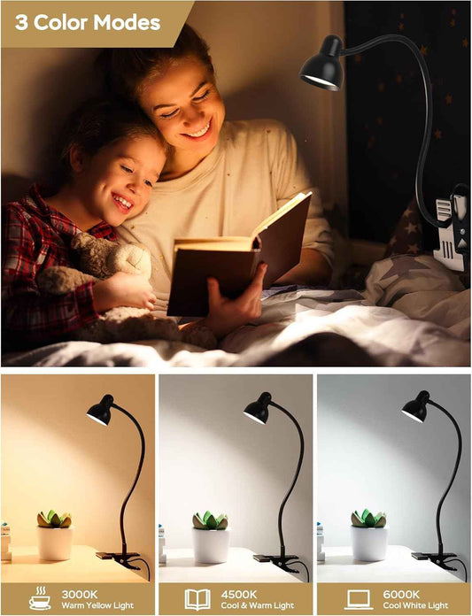 Glocusent Clip-on Desk Light - Focused Home Office Task Lamp, Flicker-Free 3 Color Modes for Late Night Work