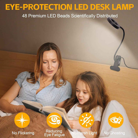 Foneso Clip-On LED Lamp for Kids Study Desk – Cool White Eye-Protection Light for Homework, Stays Cool to the Touch All Night