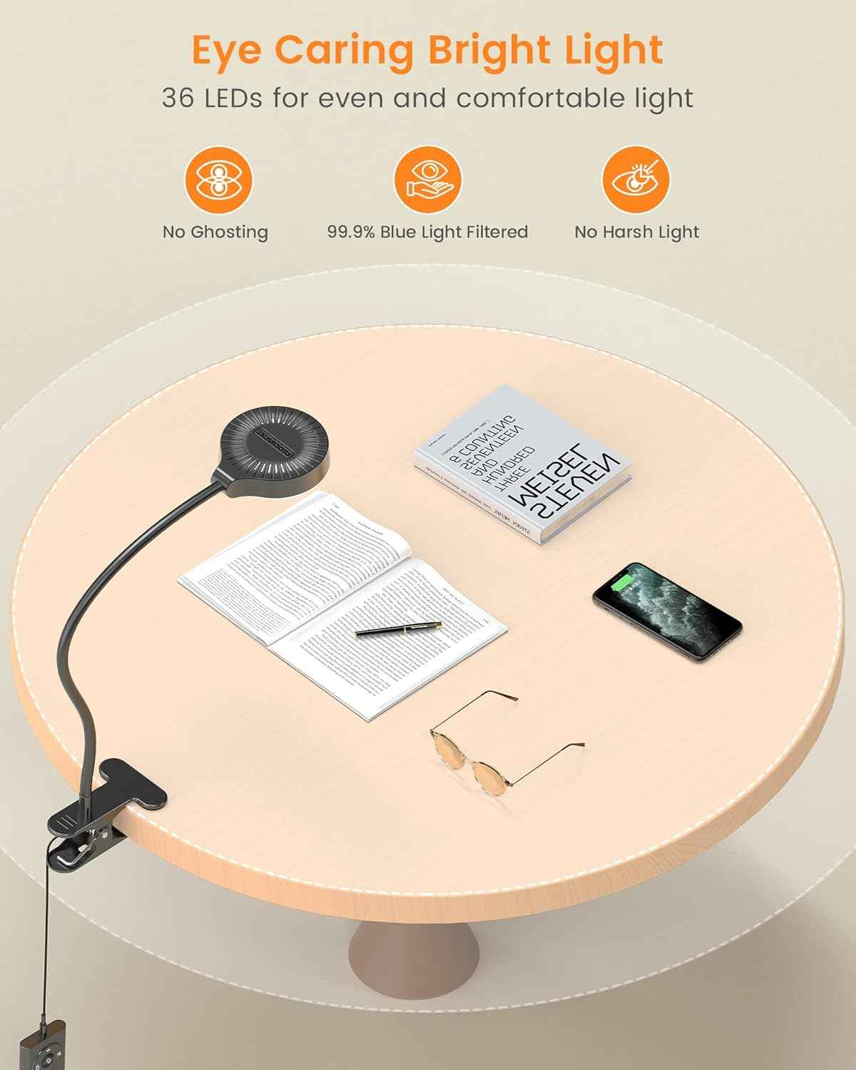 Glocusent Clip on Reading Light – Thoughtful Birthday Gift for Women, Mom, and Grandparents Who Love to Read in Bed