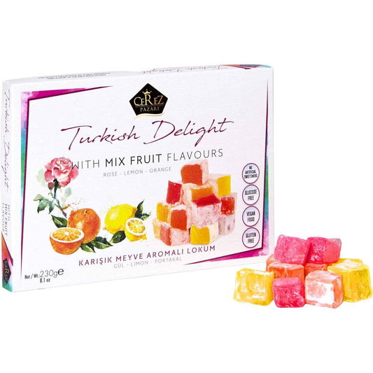Cerez Pazari Assorted Lokum in Rose, Orange and Lemon – Crafted Confections for Elevated Entertaining, Hand-Cut Vegan Candy