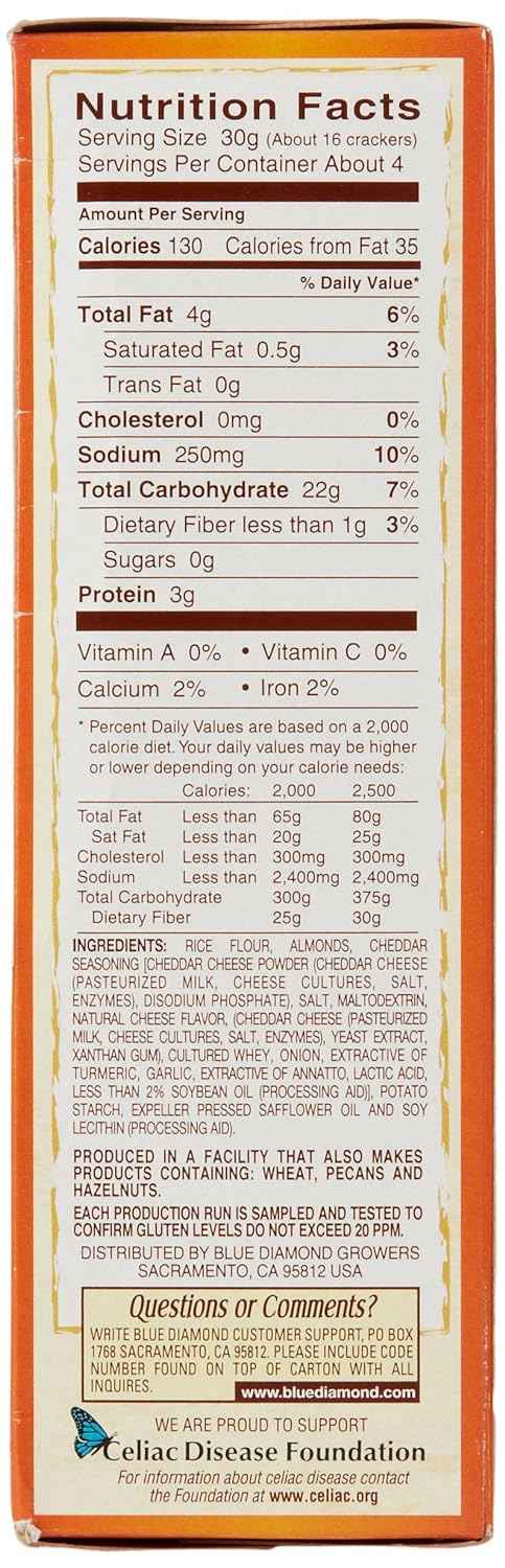 Blue Diamond Almonds Nut Thins Cheddar Cheese – Portable Crunchy Cracker for Picnic and Patio Charcuterie Boards