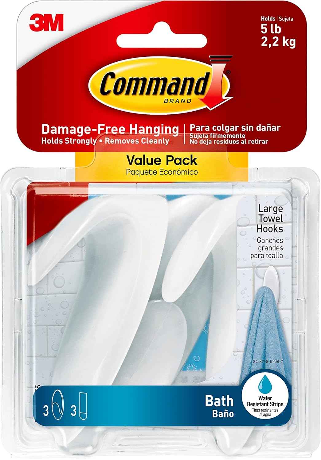 Command Bath Large Towel Hook Value Pack – Thoughtful Housewarming Gift for New Homeowners and Renters