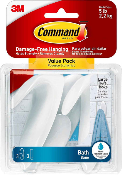Command Bath Large Towel Hook Value Pack – Thoughtful Housewarming Gift for New Homeowners and Renters