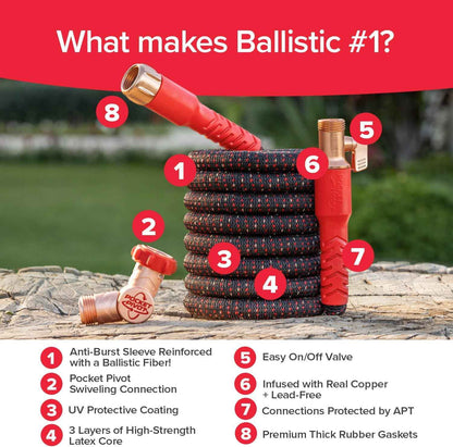 Pocket Hose Ballistic – 50 FT Expandable Garden Hose for Clutter-Free Patios and Small Yards