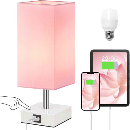 Ambimall Pink Touch Lamp – Cozy Housewarming Gift for Her, Bedside Nightstand Lamp with USB A and USB C Ports
